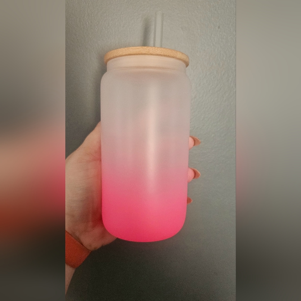 SOLD--2 Glass tumblers with bamboo lids and straws